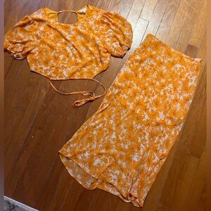 Two piece orange floral skirt set
